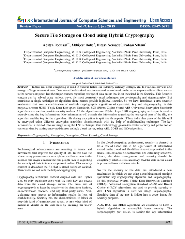 (PDF) Secure File Storage on Cloud using Hybrid Cryptography