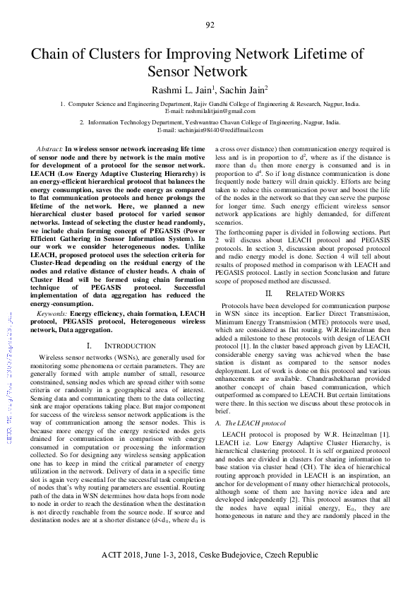 (PDF) Chain of Clusters for Improving Network Lifetime of Sensor Network