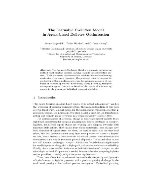 (PDF) The learnable evolution model in agent-based delivery optimization