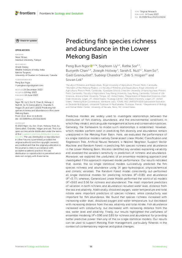 (PDF) Predicting fish species richness and abundance in the Lower ...