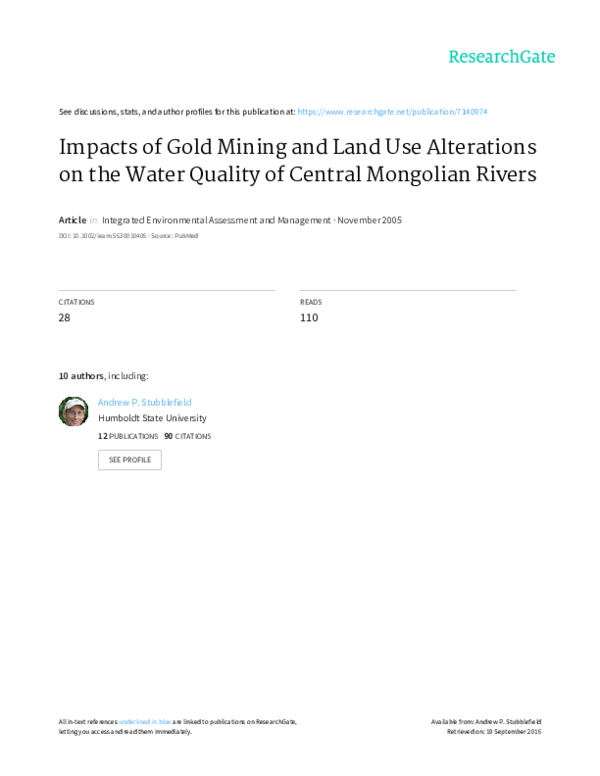 (PDF) Impacts of Gold Mining and Land Use Alterations on the Water ...