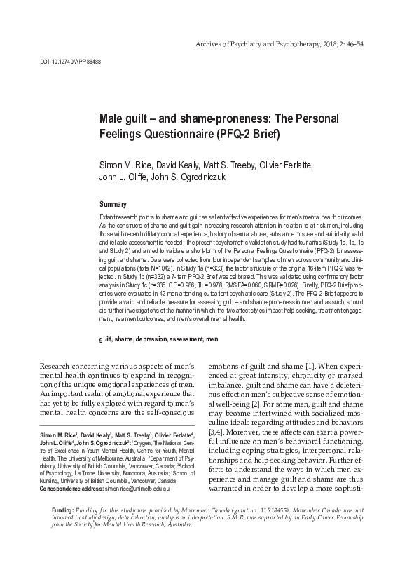 (PDF) Male guilt – and shame-proneness: The Personal Feelings ...