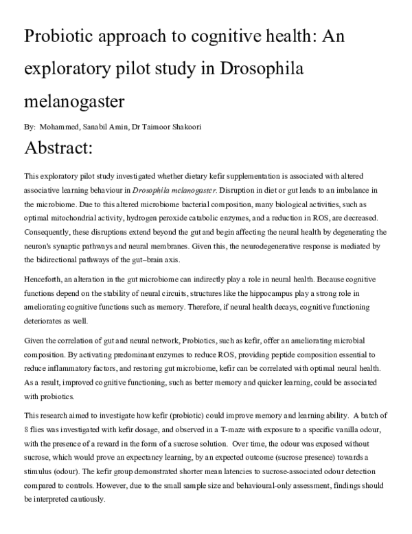 (PDF) Probiotic approach to cognitive health: An exploratory pilot ...