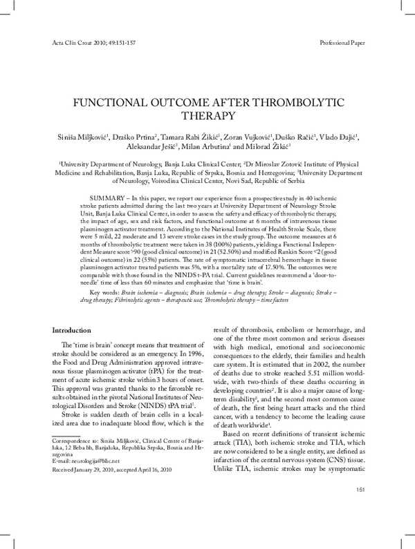 (PDF) Functional outcome after thrombolytic therapy