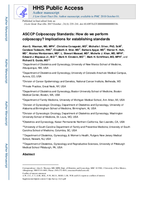 (PDF) ASCCP Colposcopy Standards: How Do We Perform Colposcopy ...