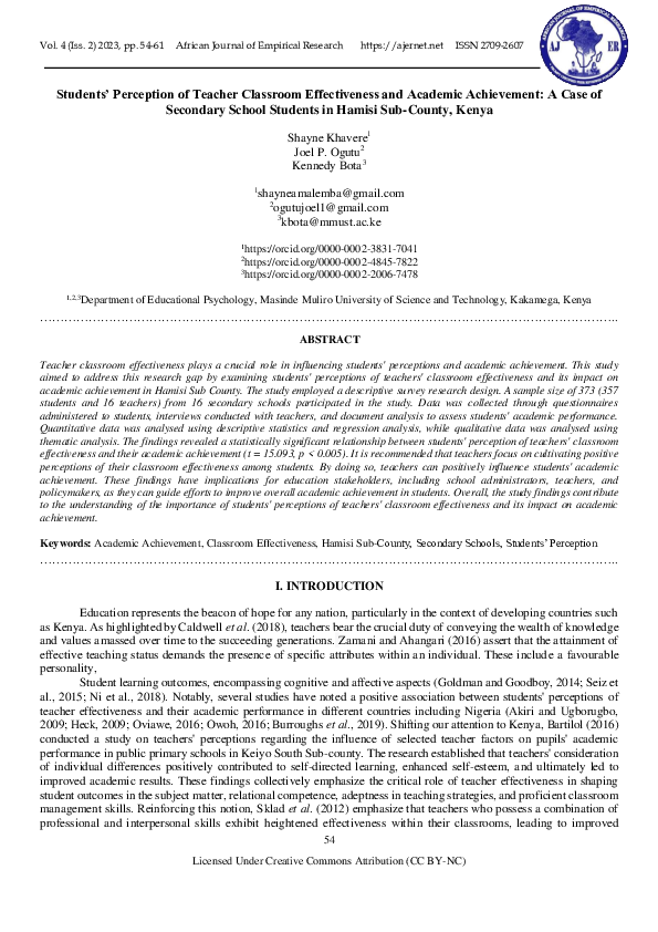 (PDF) Students’ Perception of Teacher Classroom Effectiveness and ...