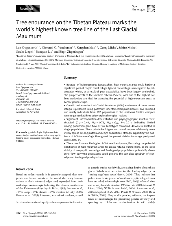 (PDF) Tree endurance on the Tibetan Plateau marks the world's highest ...