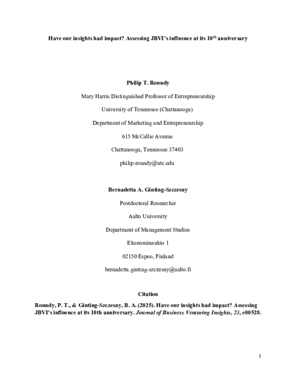 (PDF) Have our insights had impact? Assessing JBVI's influence at its ...