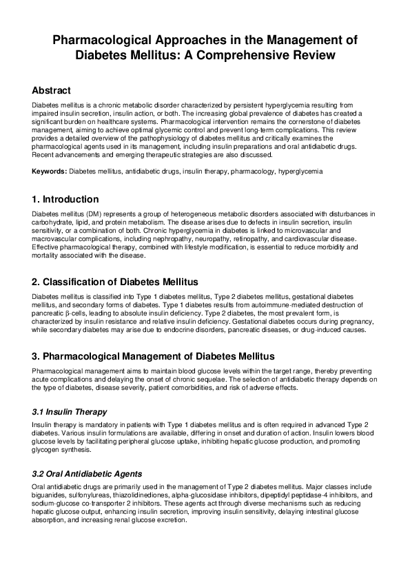(PDF) Pharmacological Approaches in the Management of Diabetes Mellitus ...