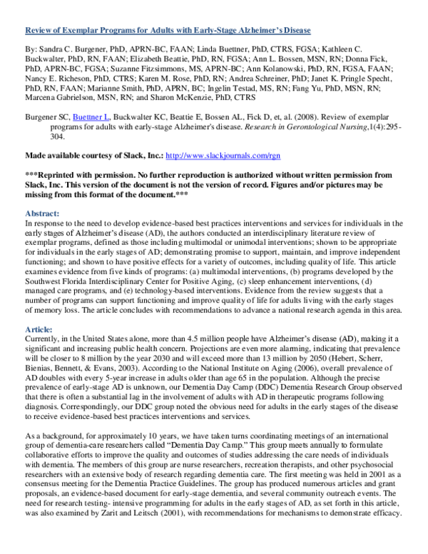 (PDF) Review of Exemplar Programs for Adults with Early-Stage Alzheimer ...