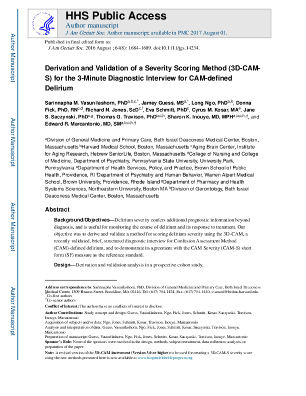 (PDF) Derivation and Validation of a Severity Scoring Method for the 3 ...
