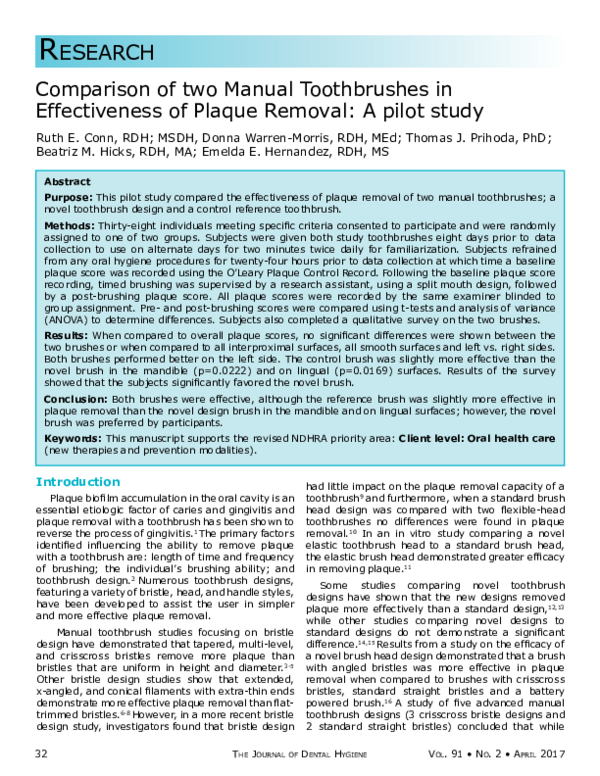 (PDF) Comparison of two Manual Toothbrushes in Effectiveness of Plaque ...