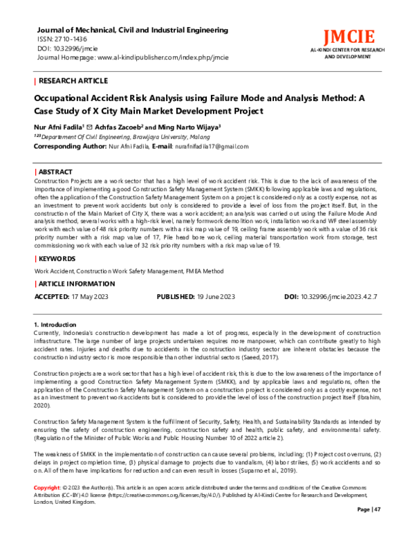 (PDF) Occupational Accident Risk Analysis using Failure Mode and ...