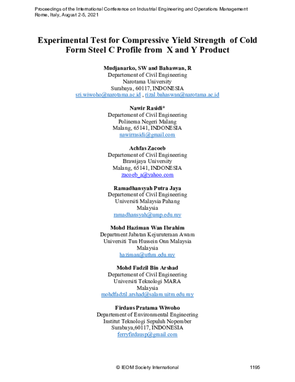 (PDF) Experimental Test for Compressive Yield Strength of Cold Form ...