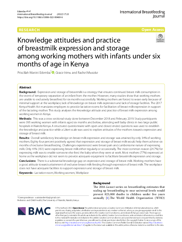 (PDF) Knowledge attitudes and practice of breastmilk expression and ...