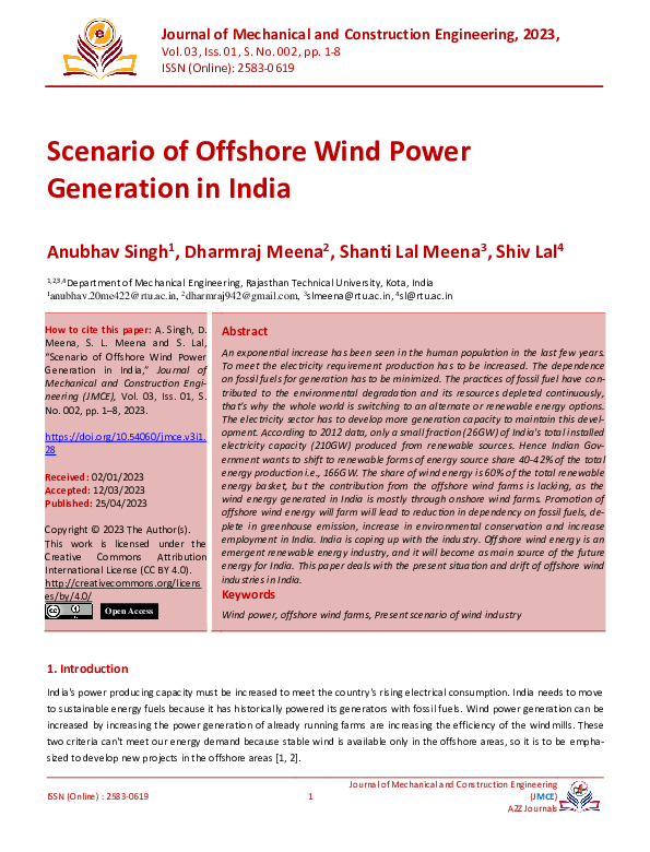 (PDF) Scenario of Offshore Wind Power Generation in India