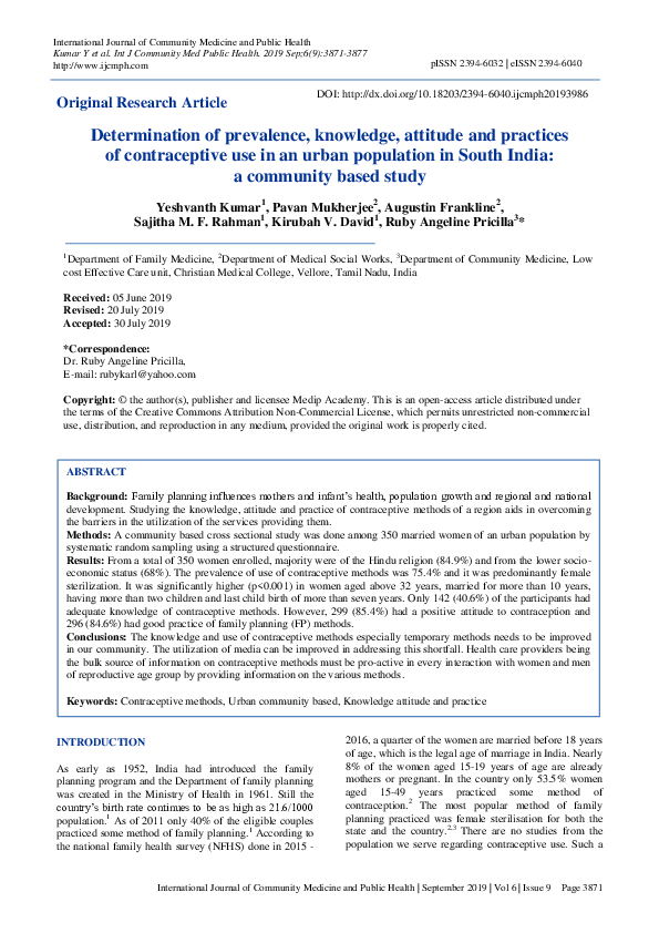 (PDF) Determination of prevalence, knowledge, attitude and practices of ...