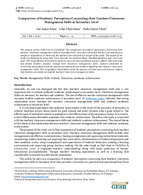 (PDF) Comparison of Students' Perceptions Concerning their Teachers ...
