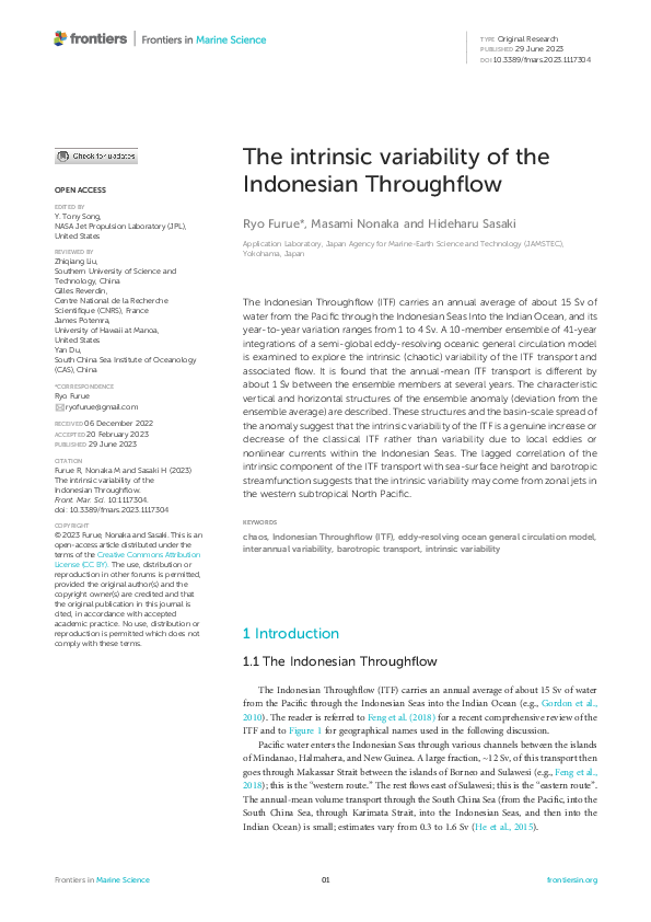 (PDF) The intrinsic variability of the Indonesian Throughflow