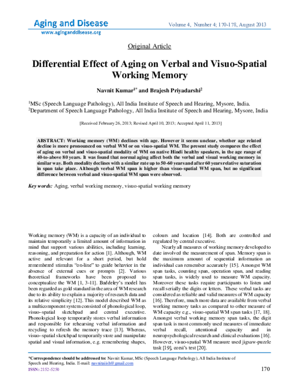 (PDF) Differential effect of aging on verbal and visuo-spatial working ...