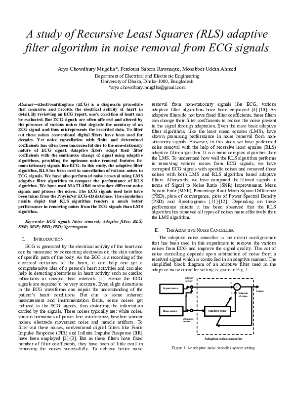(PDF) A study of Recursive Least Squares (RLS) adaptive filter ...