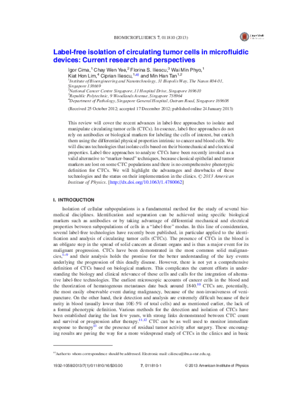 (PDF) Label-free isolation of circulating tumor cells in microfluidic ...