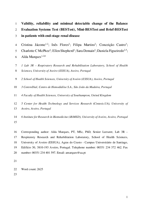 (PDF) Validity, reliability and minimal detectable change of the ...
