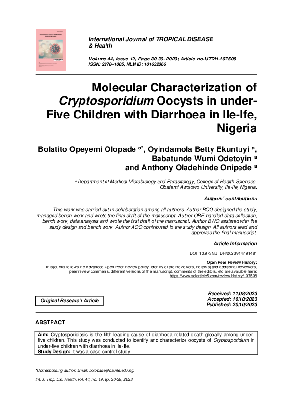 (PDF) Molecular Characterization of Cryptosporidium Oocysts in under ...