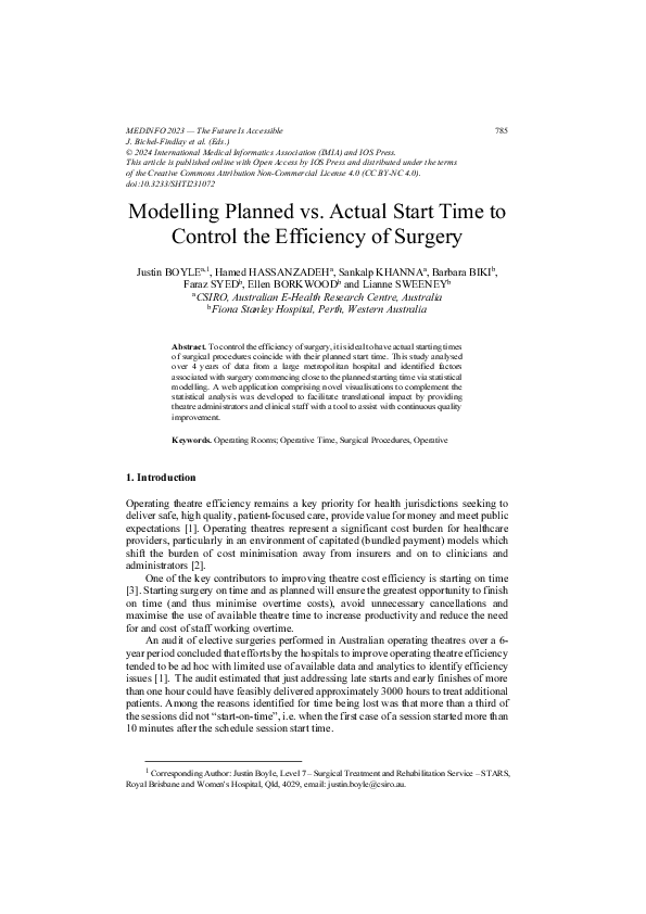 (PDF) Modelling Planned vs. Actual Start Time to Control the Efficiency ...