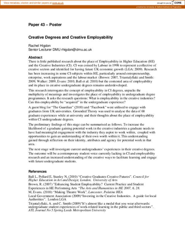 (PDF) Creative degrees and creative employability