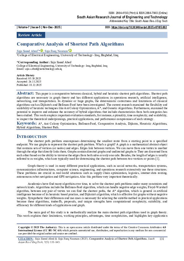 (PDF) Comparative Analysis of Shortest Path Algorithms