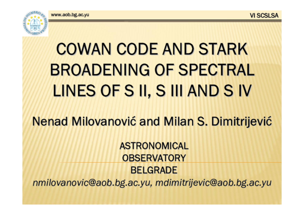 (PDF) Cowan Code and Stark Broadening of Spectral Lines of S II, S III ...