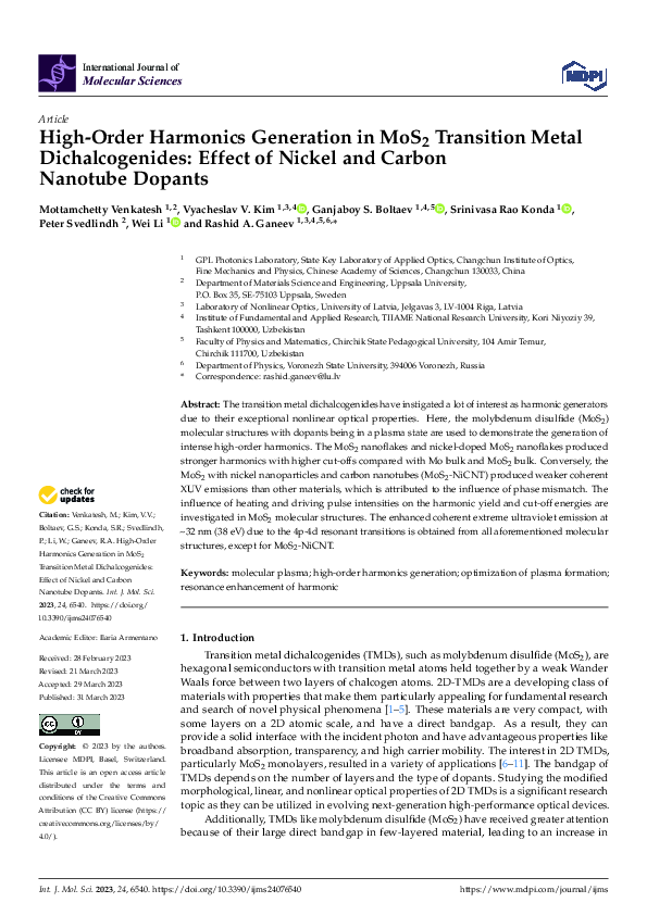 (PDF) High-Order Harmonics Generation in MoS2 Transition Metal ...
