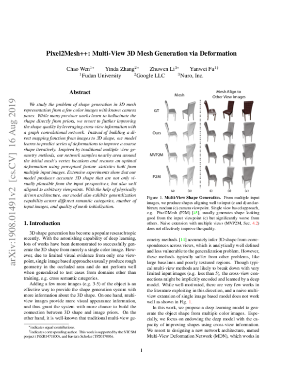 (PDF) Pixel2Mesh++: Multi-View 3D Mesh Generation via Deformation