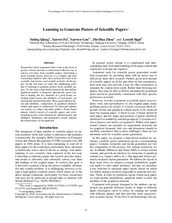 (PDF) Learning to Generate Posters of Scientific Papers