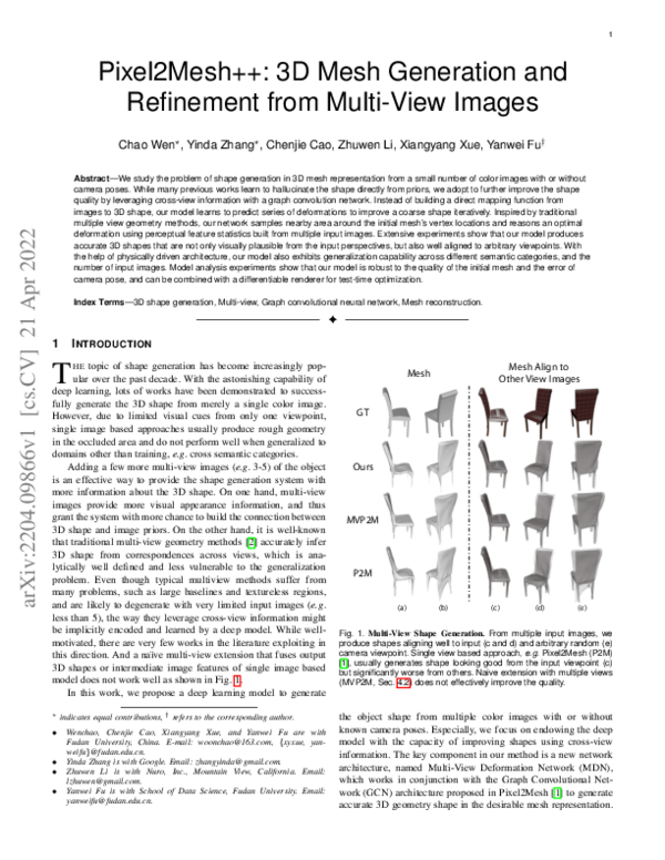 (PDF) Pixel2Mesh++: 3D Mesh Generation and Refinement From Multi-View ...