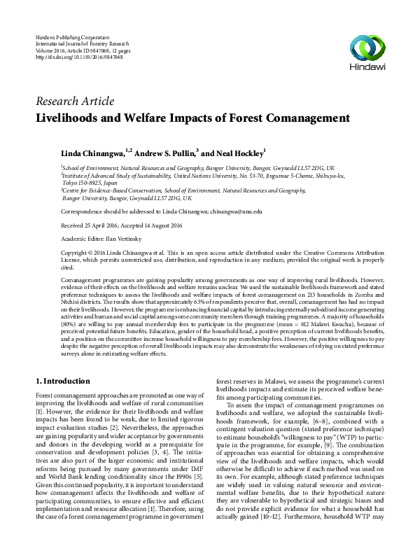 (PDF) Livelihoods and Welfare Impacts of Forest Comanagement
