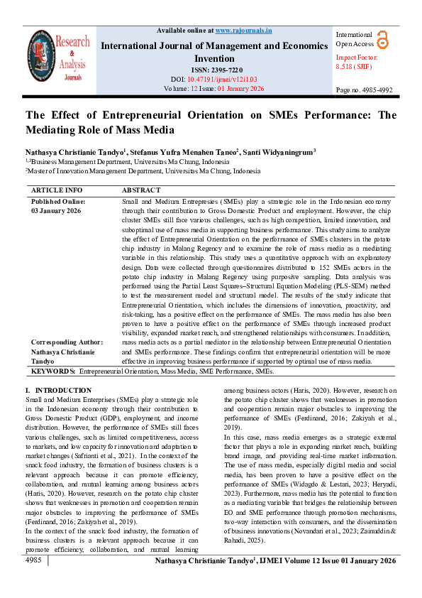 (PDF) The Effect of Entrepreneurial Orientation on SMEs Performance ...
