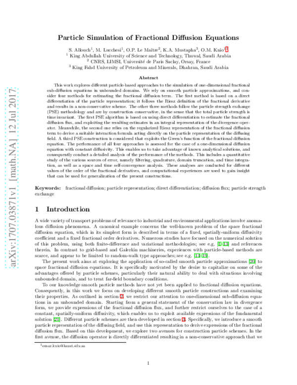 (PDF) Particle Simulation of Fractional Diffusion Equations