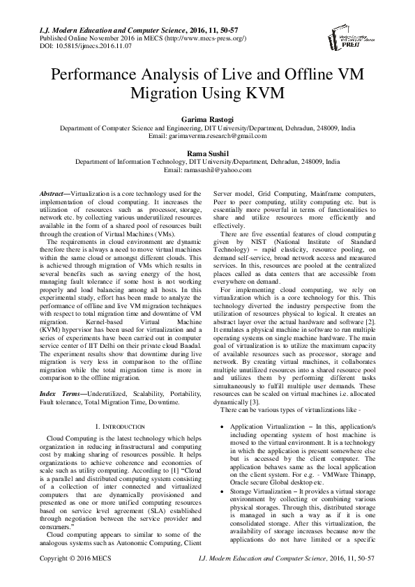 (PDF) Performance Analysis of Live and Offline VM Migration Using KVM