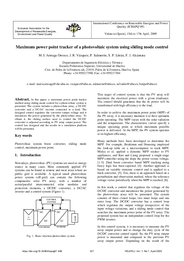 (PDF) Maximum power point tracker of a photovoltaic system using ...