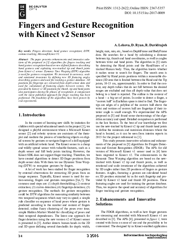 (PDF) Fingers and Gesture Recognition with Kinect v2 Sensor