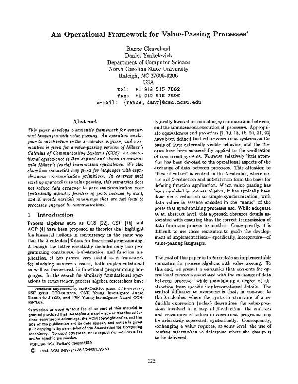 (PDF) An operational framework for value-passing processes