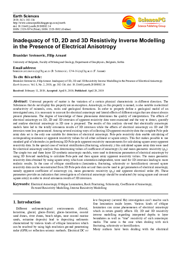 (PDF) Inadequacy of 1D, 2D and 3D Resistivity Inverse Modelling in the ...