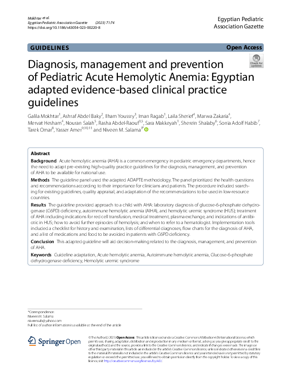 (PDF) Diagnosis, management and prevention of Pediatric Acute Hemolytic ...