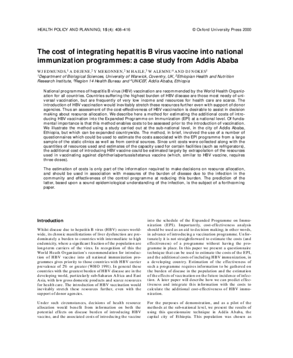 (PDF) The cost of integrating hepatitis B virus vaccine into national ...