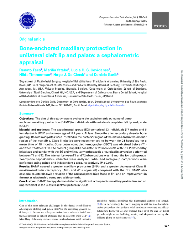 (PDF) Bone-anchored maxillary protraction in unilateral cleft lip and ...