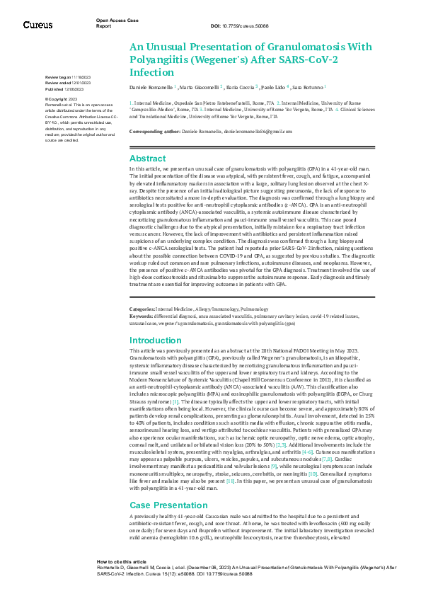 (PDF) An Unusual Presentation of Granulomatosis With Polyangiitis ...