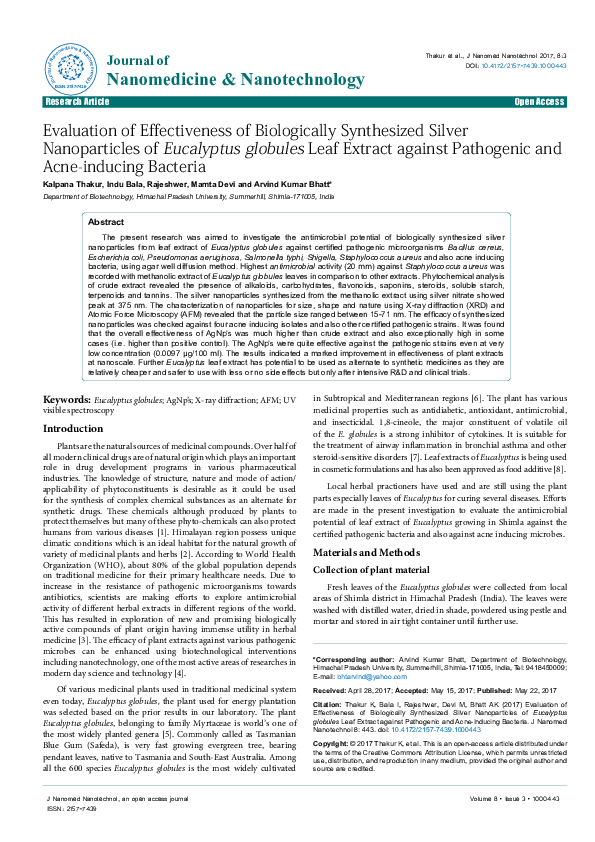 (PDF) Evaluation of Effectiveness of Biologically Synthesized Silver ...