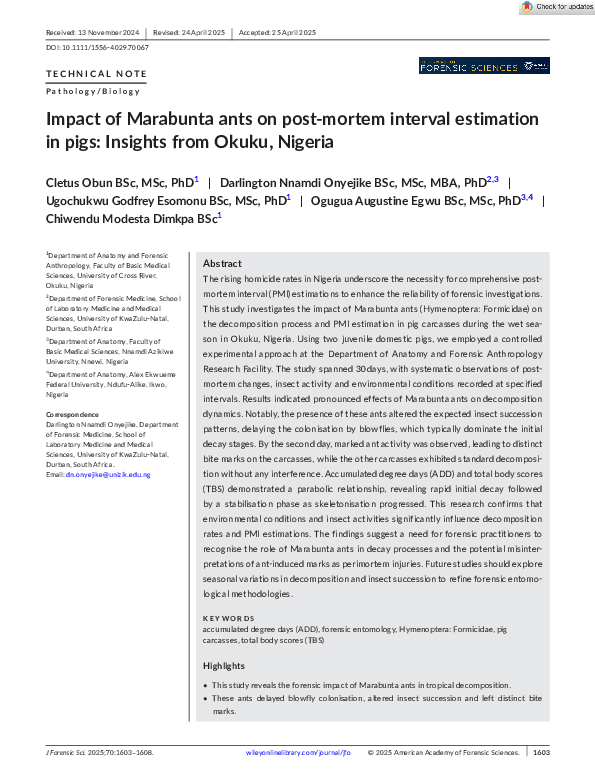 (PDF) Impact of Marabunta ants on post-mortem interval estimation in ...